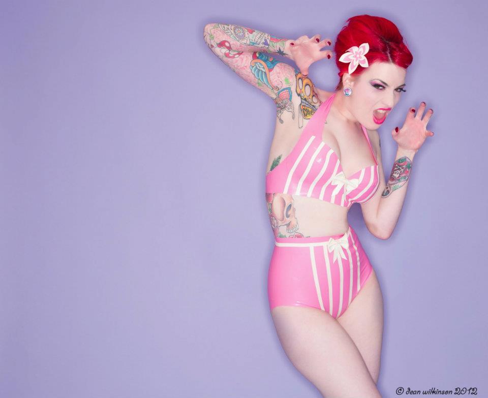 Candy Striped Halterneck Latex Bra